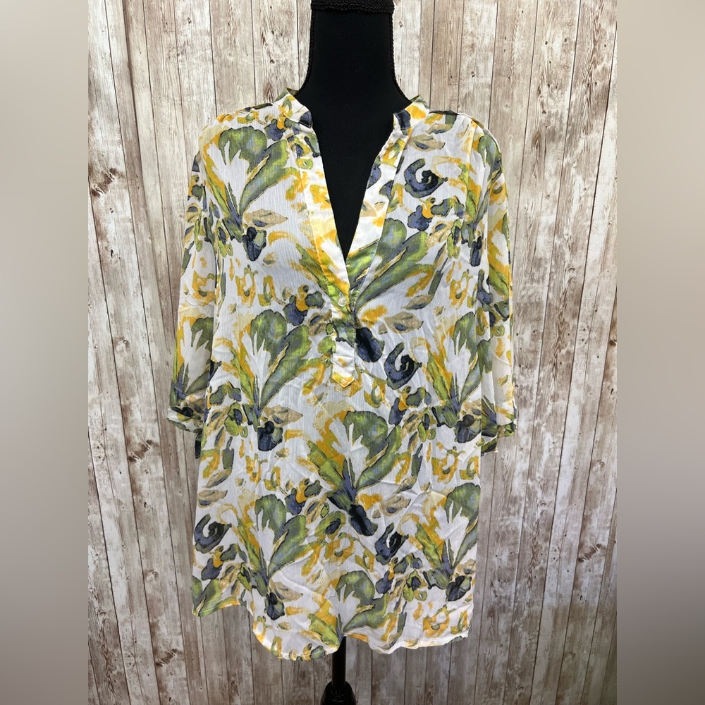 Cato Women's Floral Blouse in Green and Yellow‎